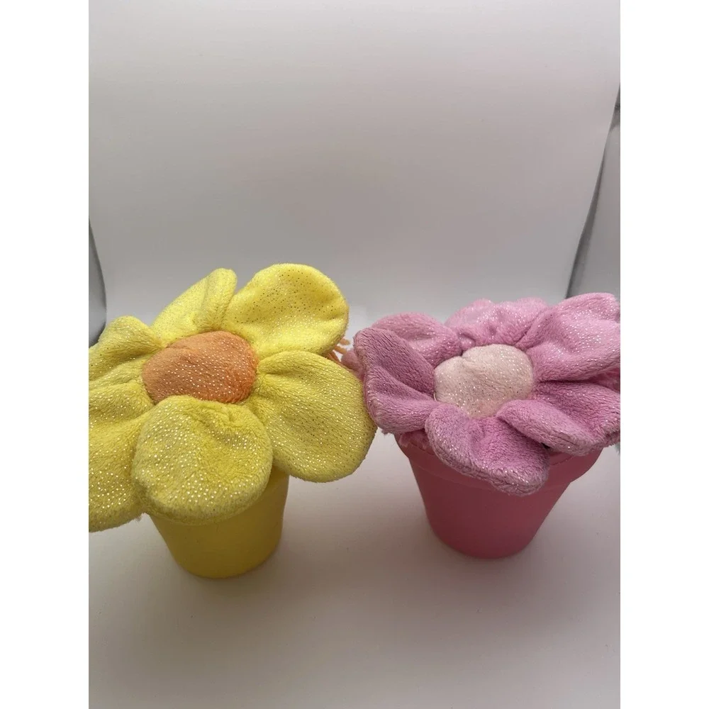 Lot Of 2- ‎ Flower Buds Soft Doll Flips Into Pot Yellow Pink